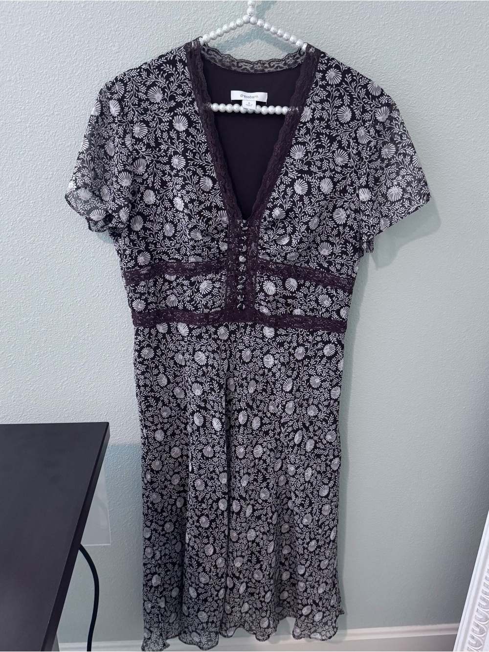 VINTAGE dressbarn Brown and White Floral Midi Dress